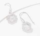 Diamonique Hexagon Cut Halo French Wire Earrings, Rhodium-plated sterling silver